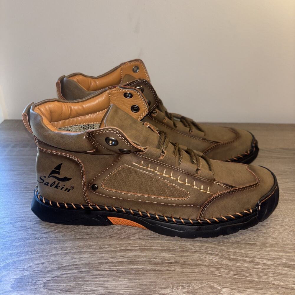 Salkin Men’s 2.0 Barefoot Boots Brown Leather Hiking Boots Waterproof 41 8